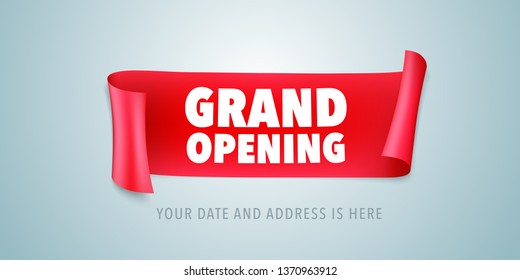 Grand opening vector illustration with wavy ribbon. Template design element for opening ceremony can be used as banner or poster 