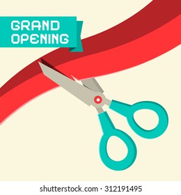 Grand Opening Vector with Scissors and Ribbon