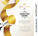 Grand opening vertical banner. Text with  confetti, golden splashes  and ribbons.Gold sparkles.  Elegant style. Vector Illustration