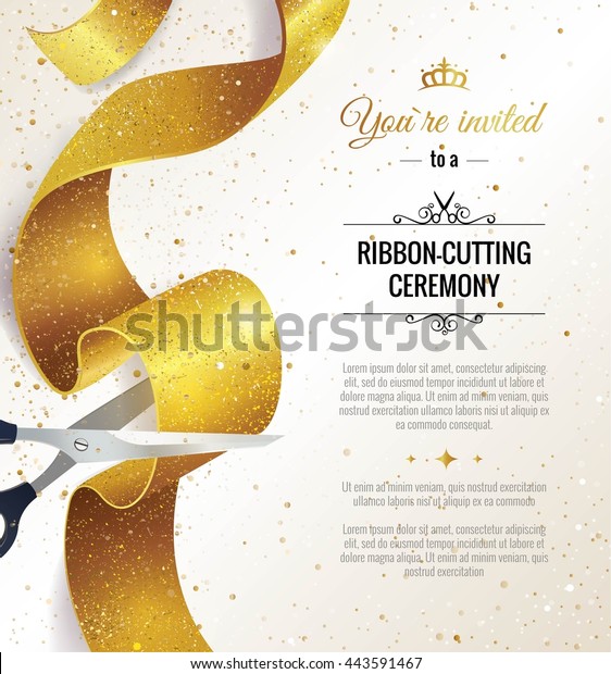 Grand opening vertical banner. Text with \
confetti, golden splashes  and ribbons.Gold sparkles.  Elegant\
style. Vector\
Illustration