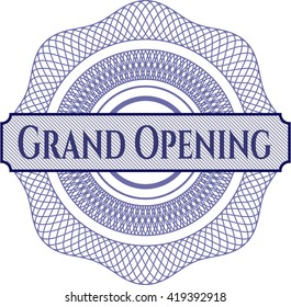 Grand Opening written inside a money style rosette