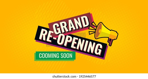 grand re opening yellow and black sale banner, coming soon