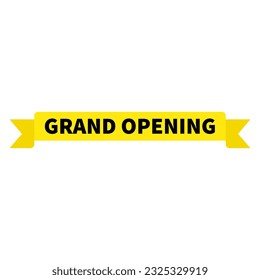 Grand Opening In Yellow Color And Ribbon Rectangle Shape For Announcement
