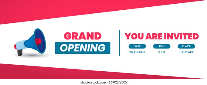 Grand Opening you are invited banner for social media marketing. Grand Opening cover with date time and place mentioned. Grand opening invitation facebook banner