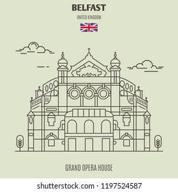 Grand Opera House in Belfast, UK. Landmark icon in linear style