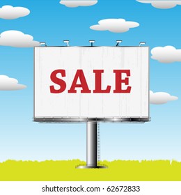 Grand outdoor billboard with sale sign over cloud backgrouns