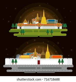 The Grand Palace, in Bangkok night Travel and illustration
