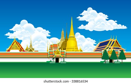 The Grand Palace (Wat pra kaew) Bangkok Thailand. vector, illustrator