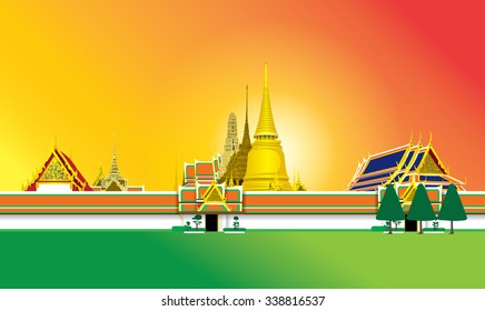 The Grand Palace (Wat pra kaew) Bangkok Thailand. vector, illustrator