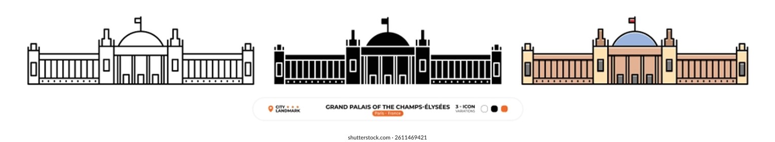 Grand Palais of the Champs,Élysées Line Icon. Paris, France, Landmark, Silhouette, Color Vector, Editable Stroke.