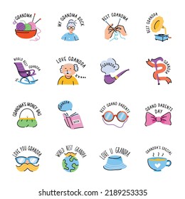 Grand parents Day Flat Icons

