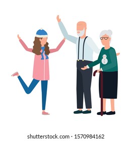 grand parents with granddaugther using christmas hat vector illustration design
