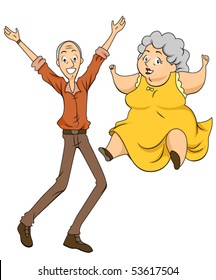 Grand parents jumping - Vector