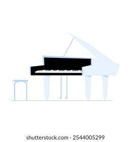 Grand Piano With Bench In Flat Vector Illustration Symbolizing Music, Performance, And Elegance, Isolated On White Background