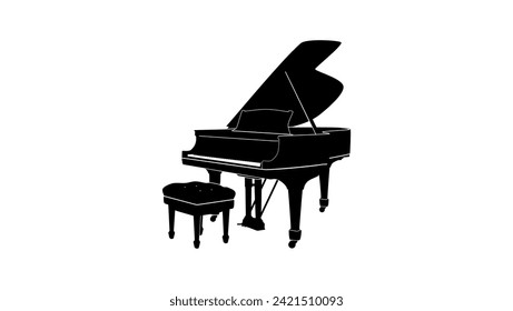 Grand piano, black isolated silhouette