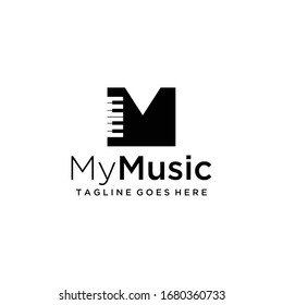 Grand piano design logo template Vector sign M design illustration template.