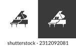 Grand piano flat web icon. Piano logo design. Musical instrument simple grand piano sign silhouette solid black icon vector design for music class, piano class, app. Musical instruments concept