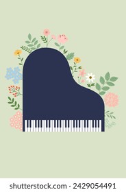 Grand piano and flowers illustration.