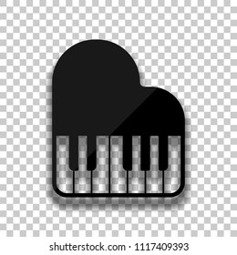 Grand piano icon. Black glass icon with soft shadow on transparent background