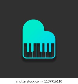 Grand piano icon. Colorful logo concept with soft shadow on dark background. Icon color of azure ocean