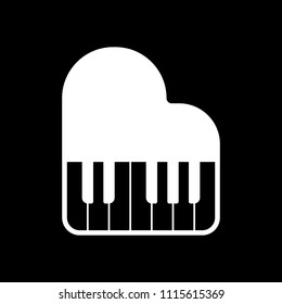 Grand piano icon. White icon on black background. Inversion