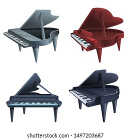 Grand piano icons set. Cartoon set of grand piano vector icons for web design