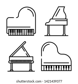 Grand piano icons set. Outline set of grand piano vector icons for web design isolated on white background