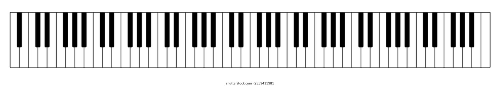 grand piano keyboard, vector illustration of musical keyboard layout with black and white keys, isolated on white background