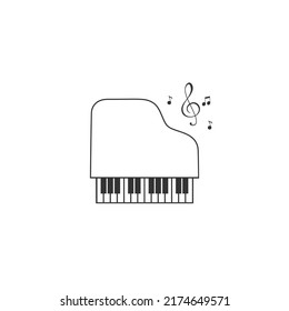 Grand piano line icon silhouette on white background, vector flat sign