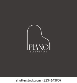 Grand piano logo design template design in line art style	