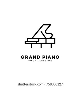 Grand Piano Logo Template Design In Outline Style. Vector Illustration.