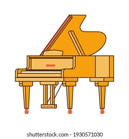 El piano de cola es un instrumento musical. Ilustración del vector de color en estilo de línea plana. Fondo blanco aislado.