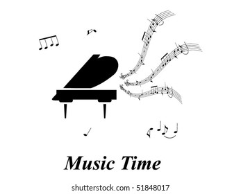 grand piano with notes