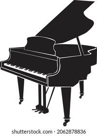 Gran piano de fondo blanco. Símbolo de piano grande. Señal de música clásica. Logo del concepto musical. estilo plano.