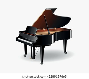 Grand piano on white background. Vector realistic 3d illustration