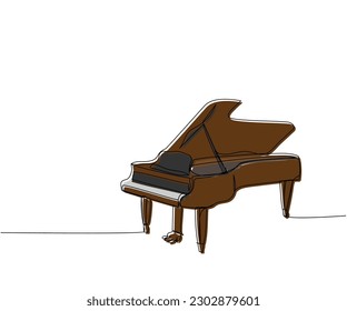 Grand piano one line color art. Continuous line drawing of classical, musician, acoustic, piano, chord, antique, music, keyboard, concert, jazz, instrument, vintage, classic.