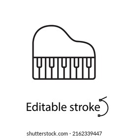 Grand piano outline icon. Keyboard musical instrument. Editable stroke. Isolated vector stock illustration