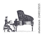 grand piano player pencil sketch