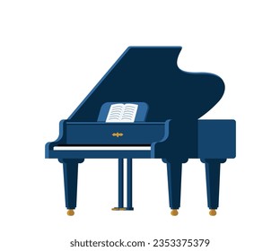 Grand piano and sheet music on a stand. Music instrument. Vector illustration