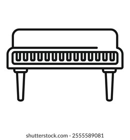 Grand piano standing with opened top lid line icon, front view, isolated on white background