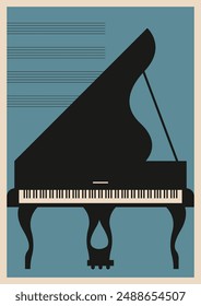 Grand Piano and Stave Illustration, Classical Music, Jazz Music Festival Poster Template