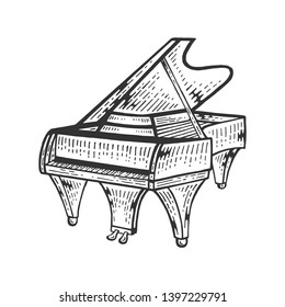 Grand piano string instrument sketch engraving vector illustration. Scratch board style imitation. Black and white hand drawn image.
