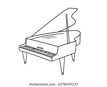 Grand piano. Vector doodle outline illustration. Musical instrument
