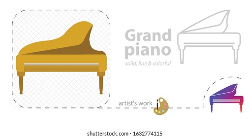 grand piano vector flat illustration, solid, line icon
