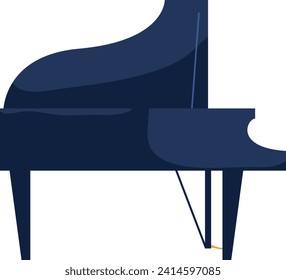 Grand piano vector illustration with a classic design and navy blue color. Simplistic musical instrument graphic, perfect for music-themed designs.