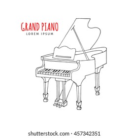 Grand piano vector illustration hand drawn doodle isolated.  Musical instrument sketch. Music icon.