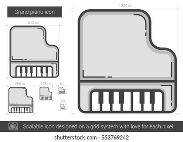 Grand piano vector line icon isolated on white background. Grand piano line icon for infographic, website or app. Scalable icon designed on a grid system.