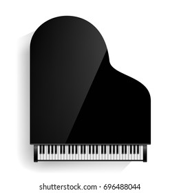 Grand Piano Vector. Realistic Black Grand Piano Top View. Isolated Illustration. Musical Instrument.