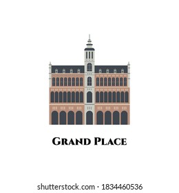 Grand Place icon on white background. Beautiful landmarks of Brussels, Belgium. Famous architecture building. Travel postcard and poster, brochure, advertising. Vector illustration