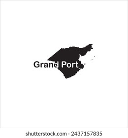 Mapa de Grand Port Mauritius y diseño de letras negras sobre fondo blanco